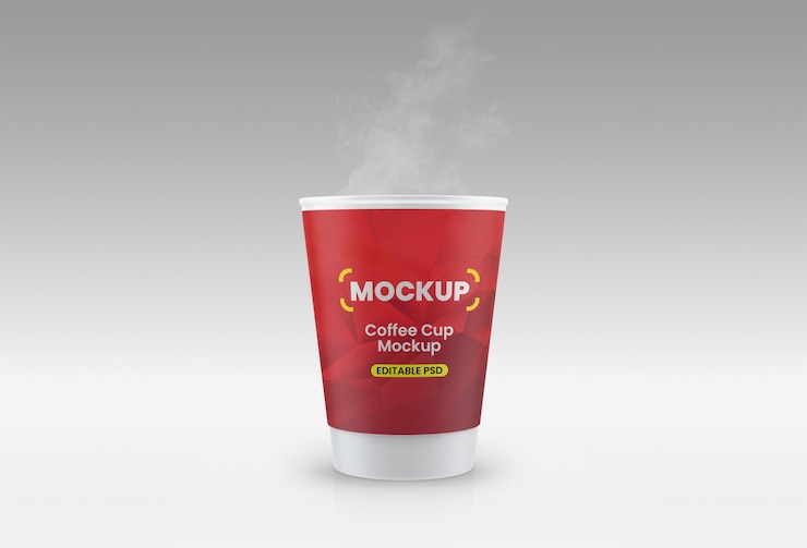 PSD modelo de taza de café roja con vapor