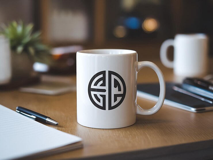 PSD modelo de taza con un colorido diseño floral