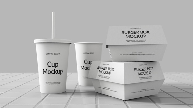 Modelo de tazas y cajas de hamburguesas