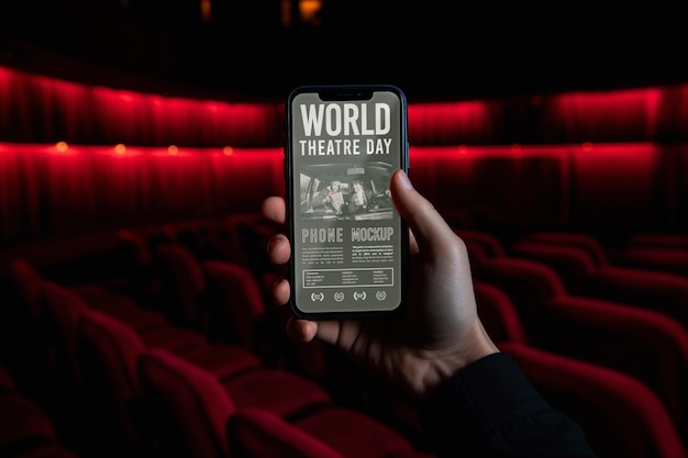 Modelo de teléfono inteligente para el día mundial del teatro