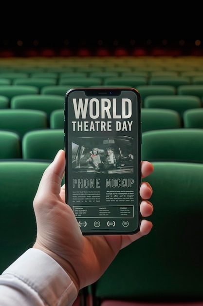 PSD modelo de teléfono inteligente para el día mundial del teatro