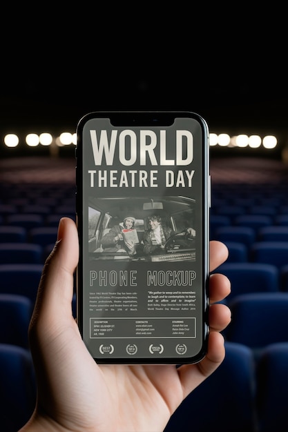 PSD modelo de teléfono inteligente para el día mundial del teatro