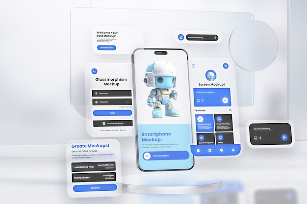 Modelo de teléfono inteligente de glassmorphism