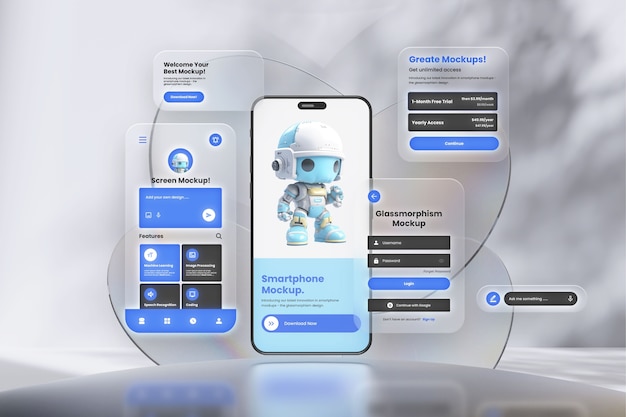 PSD modelo de teléfono inteligente de glassmorphism