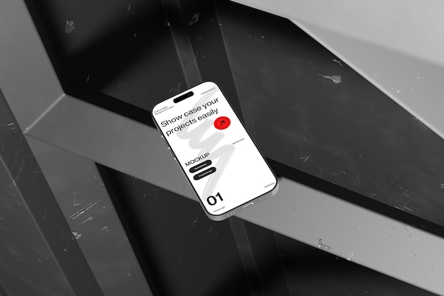 Modelo de teléfono inteligente moderno en un elegante fondo industrial