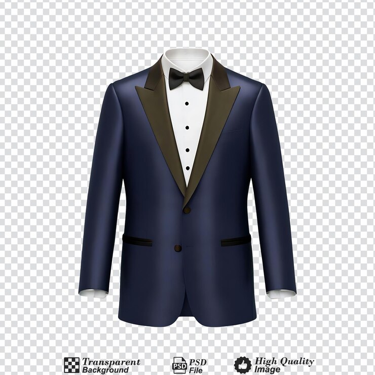 PSD modelo de traje de esmoquin aislado sobre un fondo transparente
