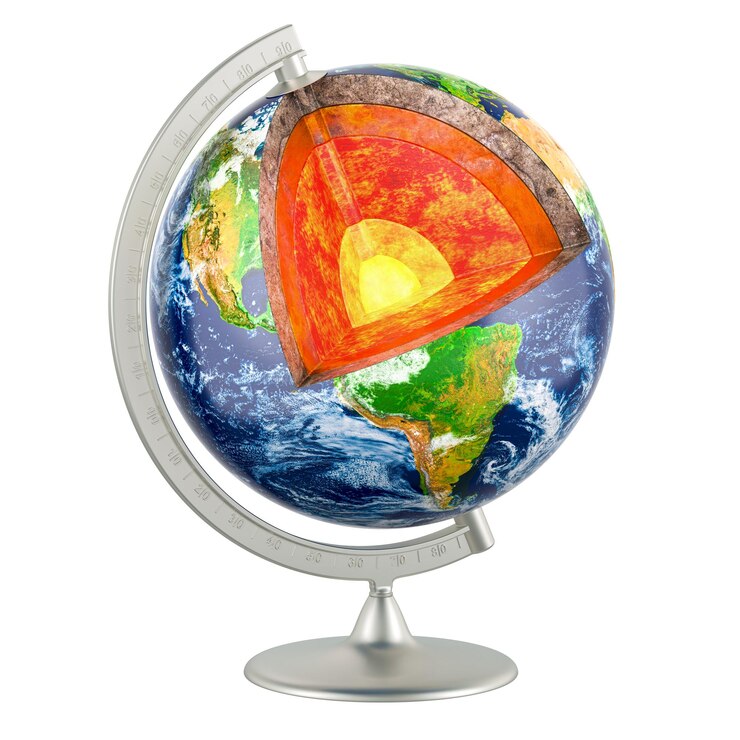 PSD modelo transversal de la tierra estructura detallada del concepto de planeta tierra rendering 3d aislado en un fondo transparente