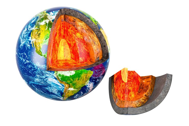 PSD modelo transversal de la tierra estructura detallada de la representación 3d del globo terrestre aislada sobre un fondo transparente