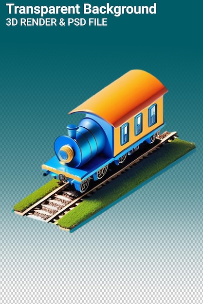 PSD un modelo de un tren de juguete con un tren azul en el frente