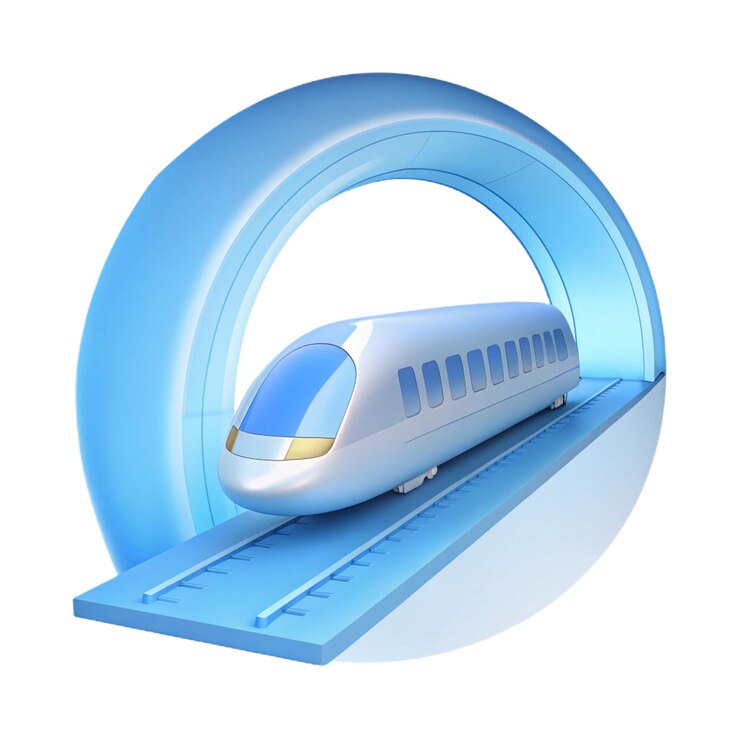 PSD un modelo de un tren que está en una vía azul