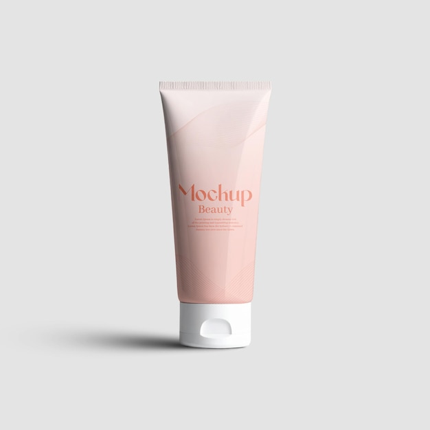 Modelo de tubo cosmético rosado con tapa blanca