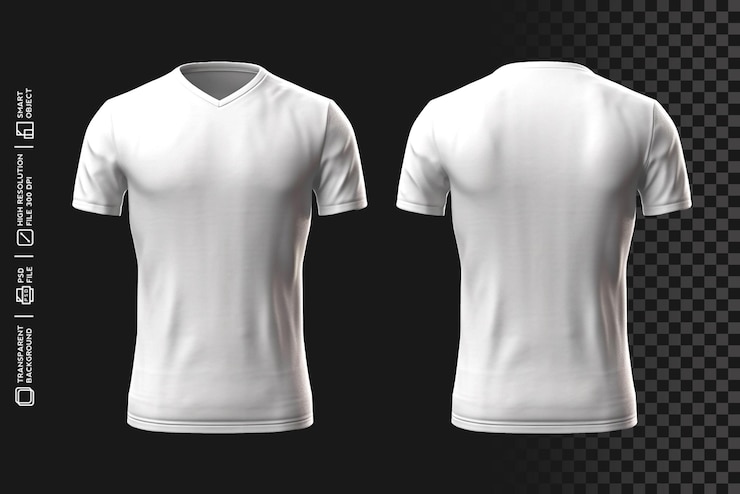 PSD modelo versátil de camisa em psd frontal e traseiro com gola v e fundo transparente