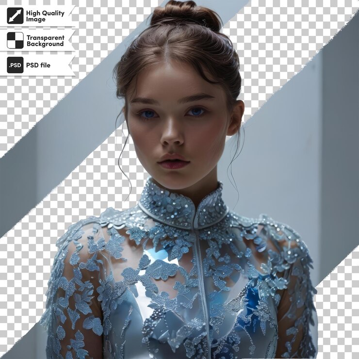 PSD un modelo con un vestido azul y un patrón floral