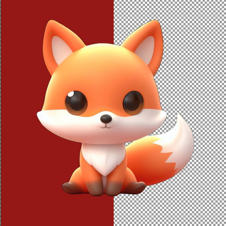 PSD modelo de zorro en 3d juguetón png