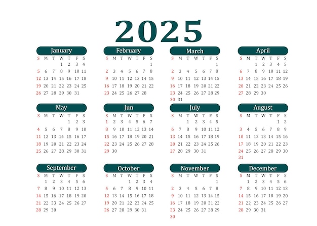 Modelos de calendário editáveis para 2025