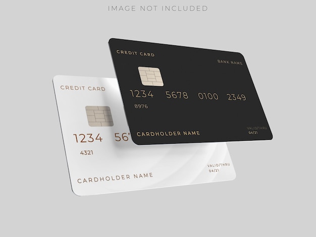 Modelos de cartão de crédito de plástico realista em 3D Cartão de débito vazio com cartão com chip isolado no fundo Mockup conceito de design vazio para negócios on-line e tecnologia financeira pagamento compra digital