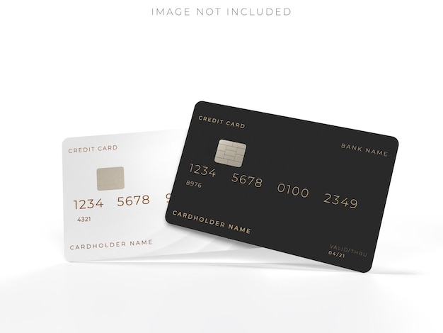 Modelos de cartão de crédito de plástico realista em 3D Cartão de débito vazio com cartão com chip isolado no fundo Mockup conceito de design vazio para negócios on-line e tecnologia financeira pagamento compra digital