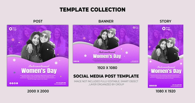PSD modelos de postagem de coleção de mídia social psd grátis para o dia da mulher