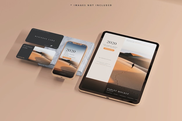 Modelos de smartphones e tablets com cartões de visita