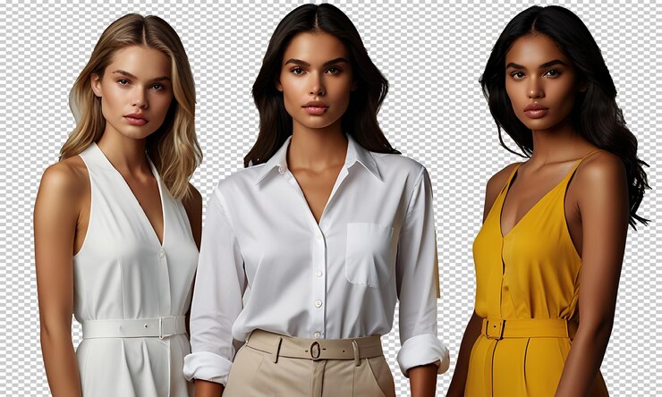 PSD modelos diversos en fotos de moda aislados sobre un fondo transparente