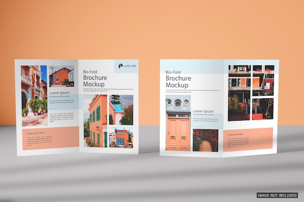 Los modelos de folletos bifold PSD son totalmente editables con sombras
