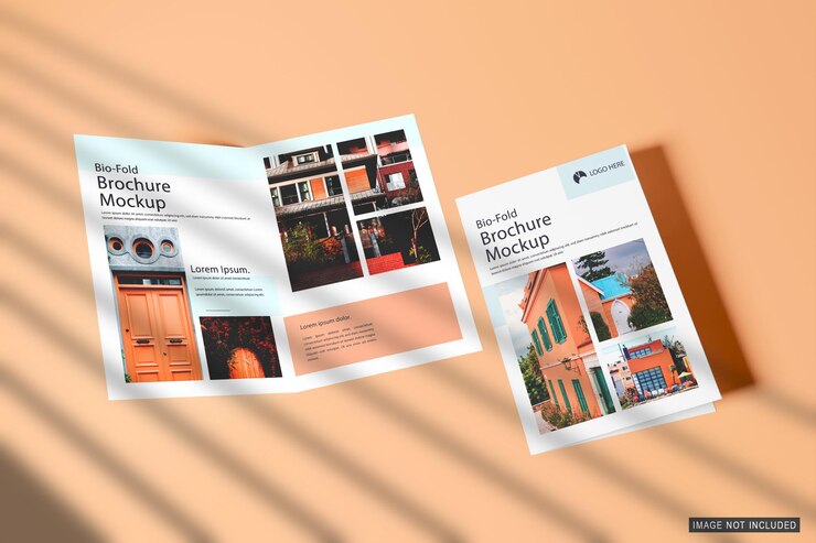 Los modelos de folletos bifold PSD son totalmente editables con sombras