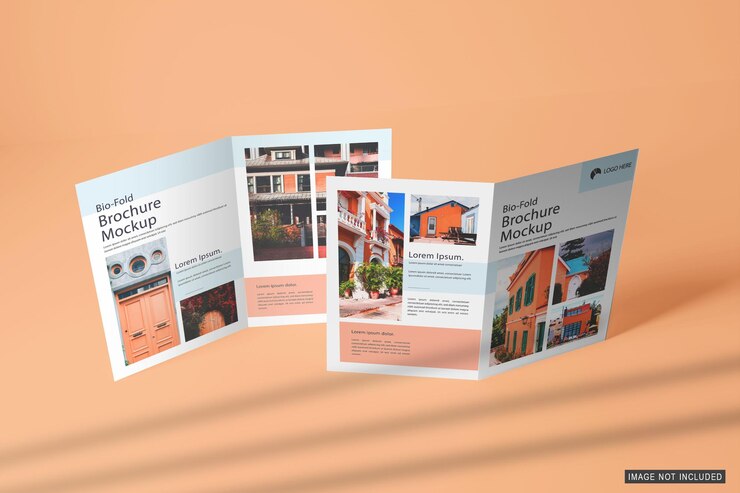 Los modelos de folletos bifold PSD son totalmente editables con sombras