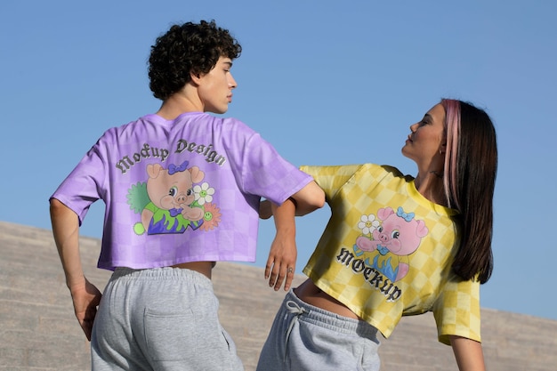 Models tragen modische Crop-Tops-Attrappe