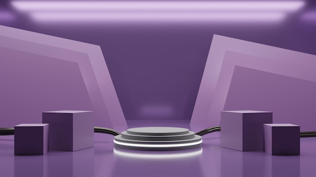 Modern 3D render black podium on purple background