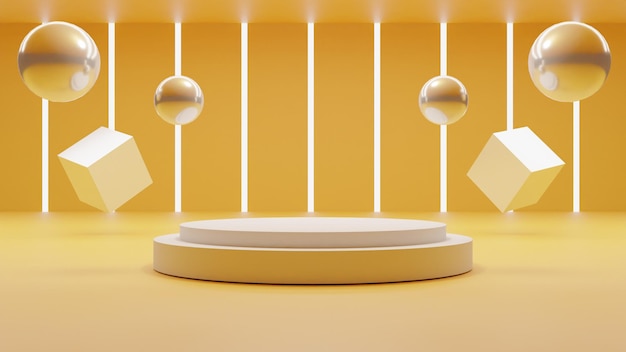 Modern 3D render podium on orange background
