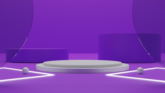 Modern 3d render white podium with purple background and light