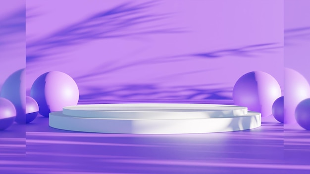 Modern 3D render white podium with purple background and shadow