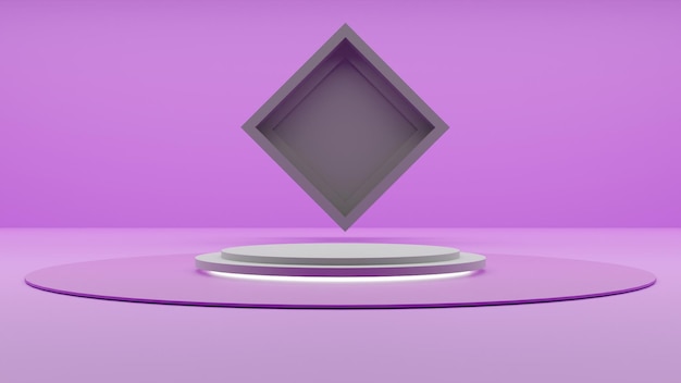 modern 3d render white podium with purple geometry background