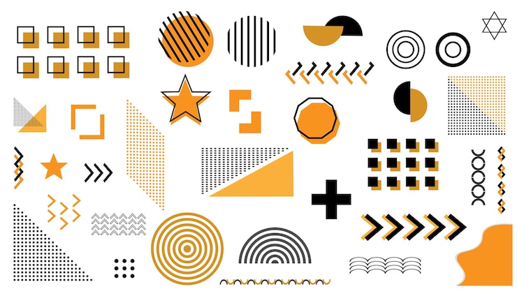 PSD modern abstract geometric shapes in yellow and black on white background