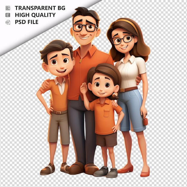 PSD modern asian family 3d cartoon style com fundo branco iso