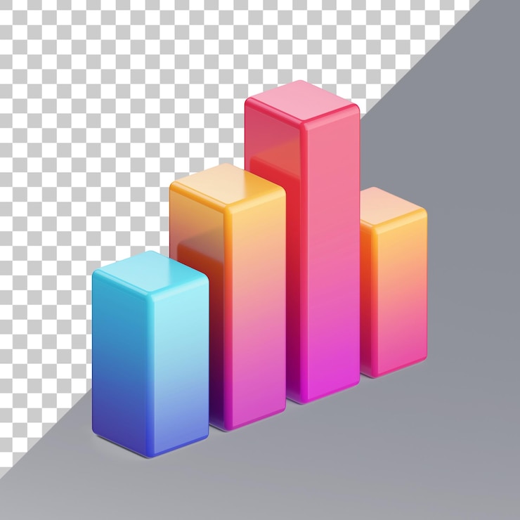 PSD modern bar chart icon with 3d depth minimal style on white