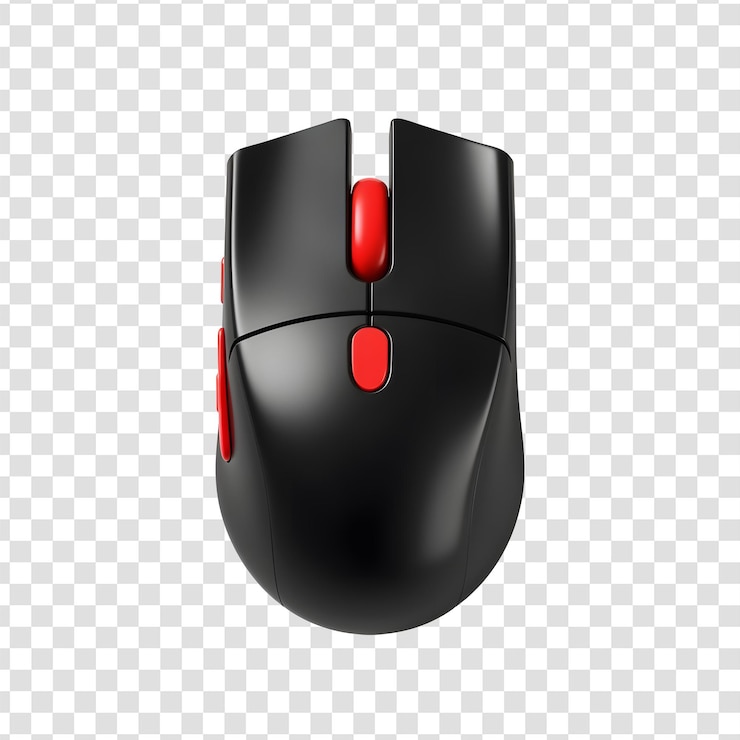 PSD modern black gaming mouse with red accents isolated on transparent background