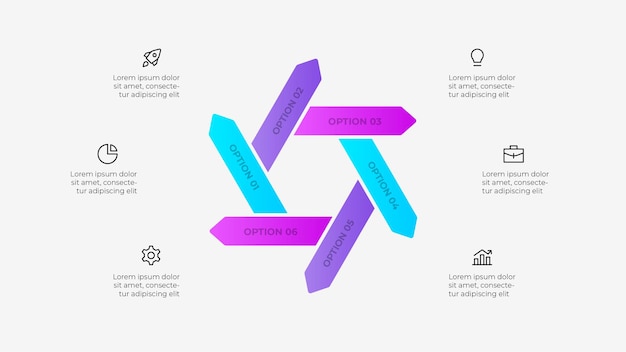 Modern Business Infographic Arrows Design with Six Options and Icons
