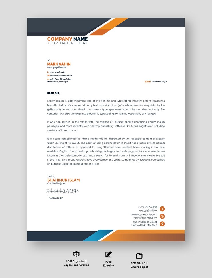 Modern Business Letterhead Template with Sleek Design Elements