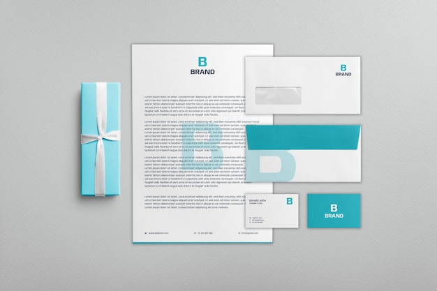 PSD modern business stationery mockup - briefkopf, visitenkarte und umschlag vollständig bearbeitbares mockup