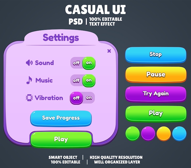 PSD modern casual game ui kit design game ui kit psd popup game ui button interface psd window ui