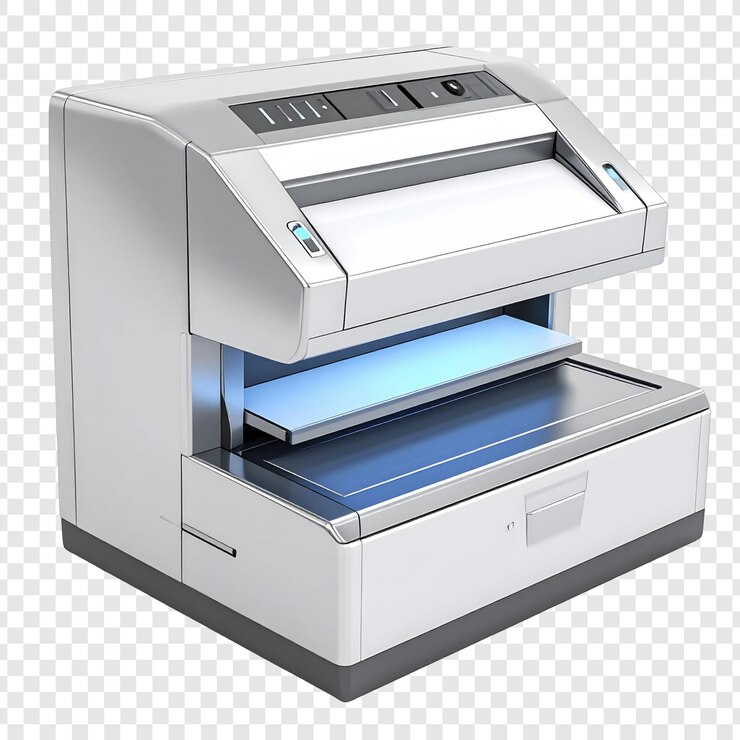 PSD modern document processing machine illustration