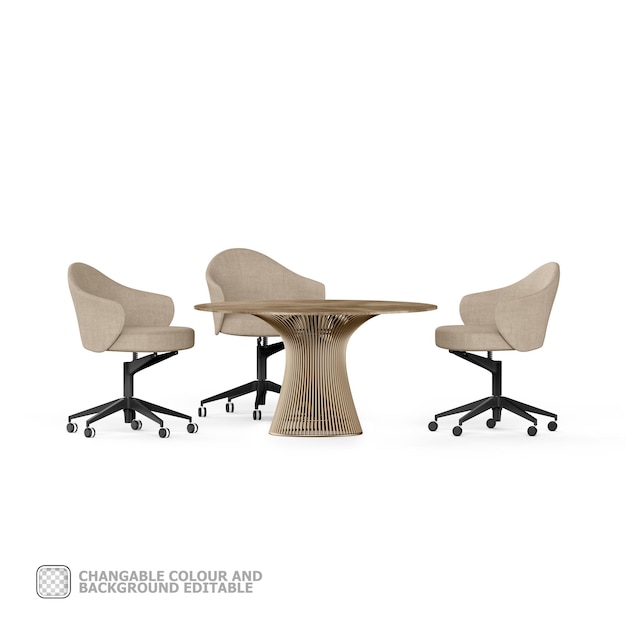 Modern Fabric Office Chair with Table in 3D Rendering Isolated