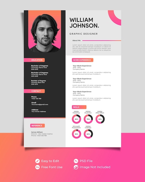 Modern Graphic Designer PSD Lebenslauf oder Lebenslauf Vorlage