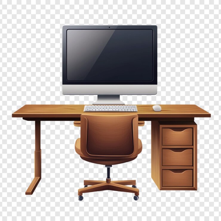 PSD modern home office setup desk computer and chair