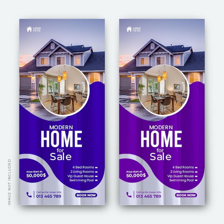 PSD modern home sale roll up banner or dl flyer design template