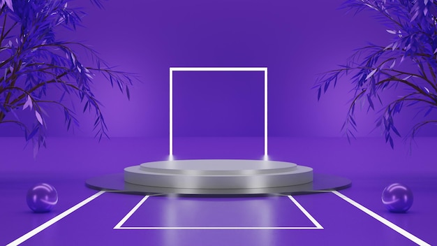 Modern metallic 3D render white podium with purple background