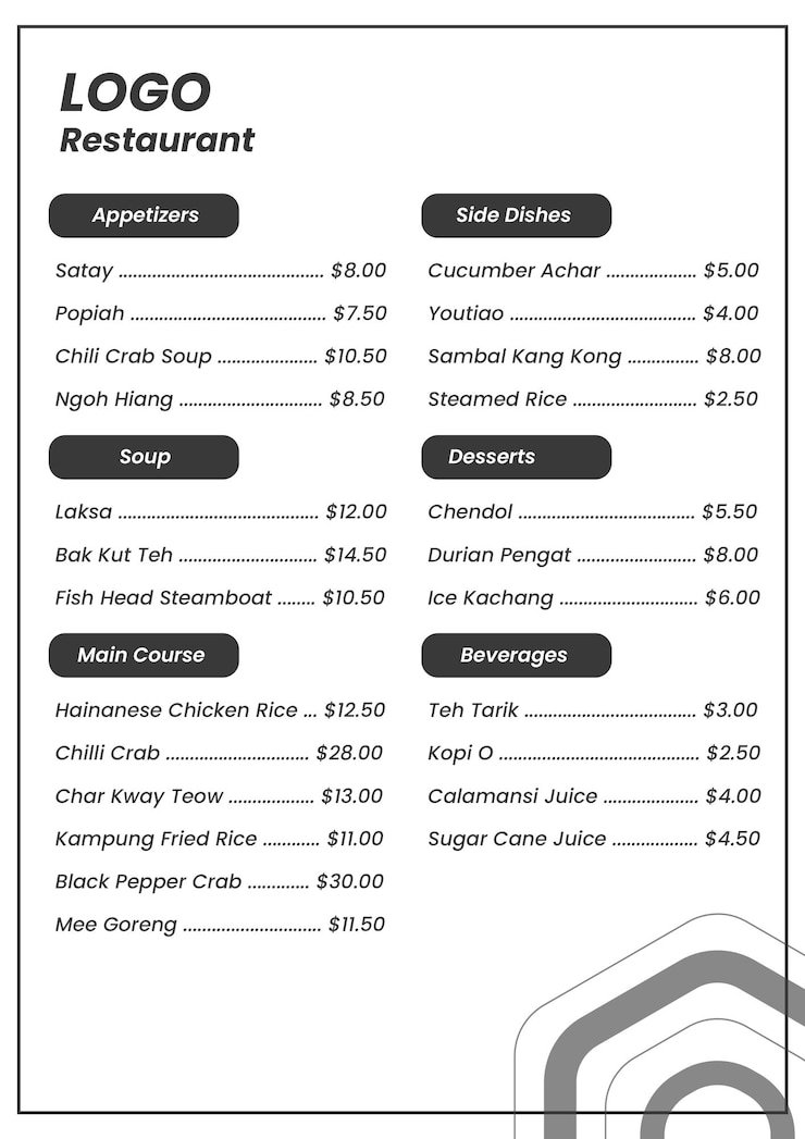PSD modern minimalistic simple menu design