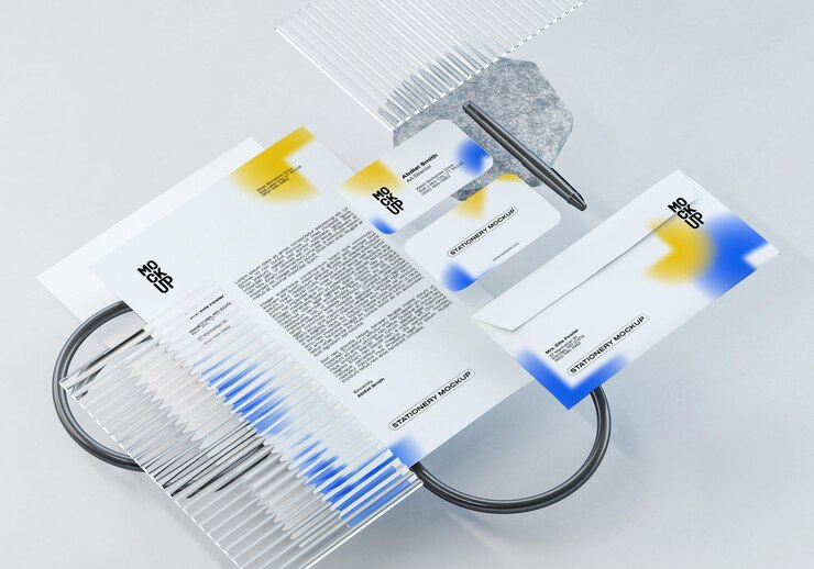 PSD modern monochrome stationery mockup arrangement