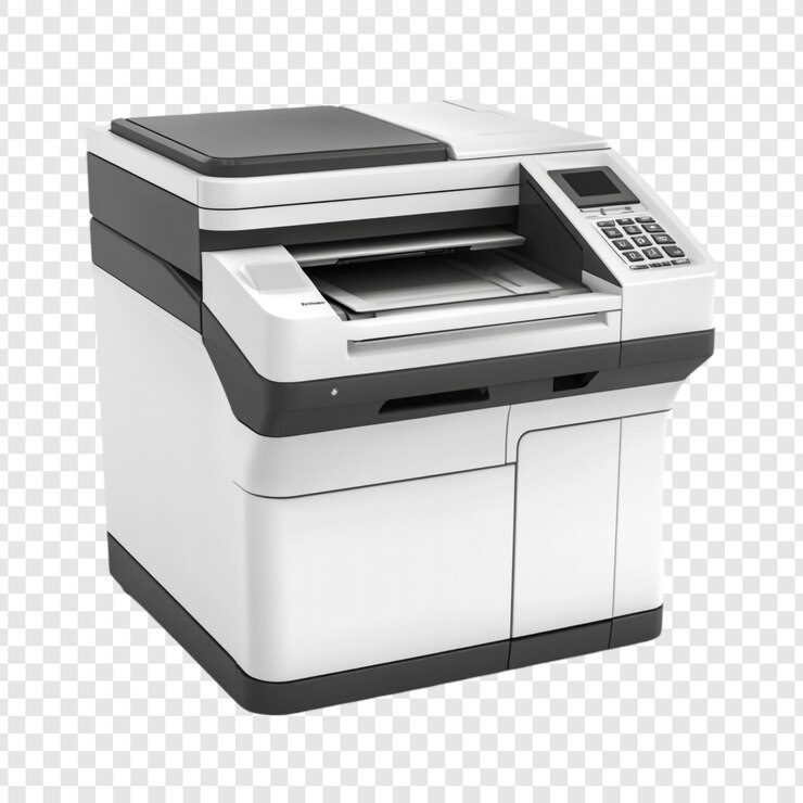 PSD modern multifunction printer office equipment scanner copier fax machine technology device white gray design
